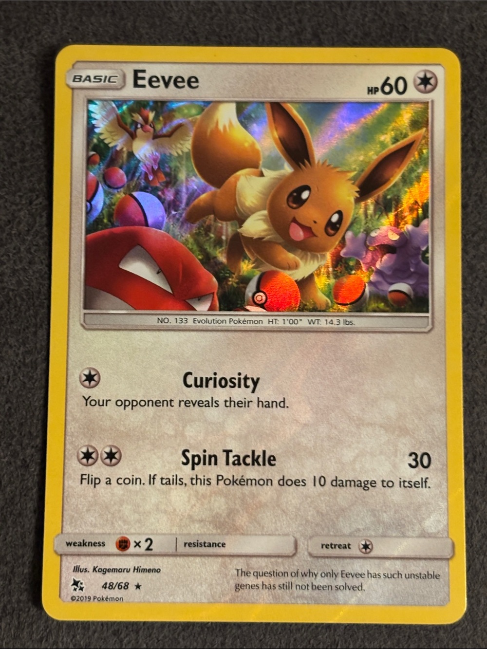 Eevee Holo Sun and Moon Hidden Fates Rare Pokemon Card